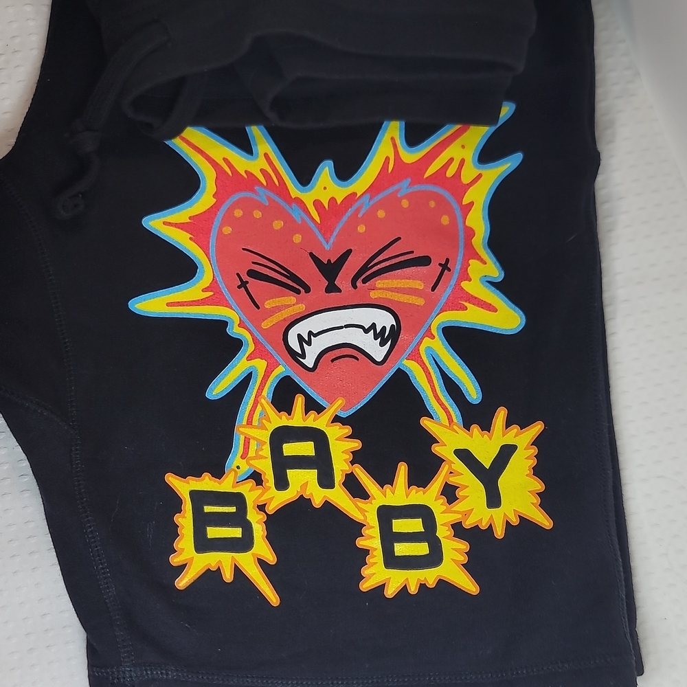 Men.s  Black Hoodie with Colorful Angry Heart Graphic